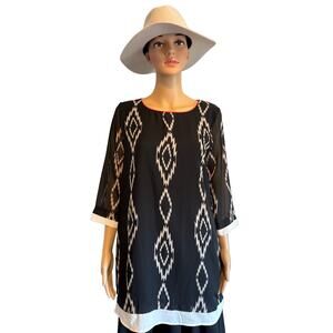 Vintage Tunic Black Cream Red Abstract Deco Women's Size M